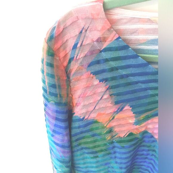 SOFT SURROUNDINGS Women’s Large Ribbed Floral Top Tropical Colorful Tunic Blouse - Picture 3 of 8